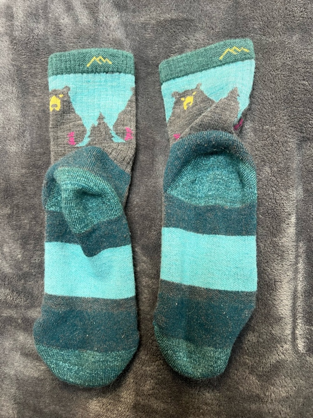 Cozy Bear Crew Socks - Teal and Gray - Picture 2 of 3